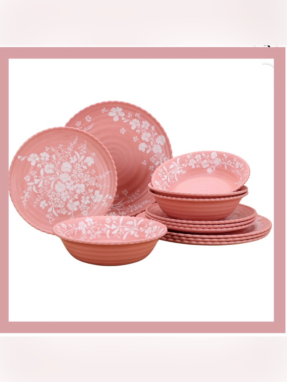 🔥SALE🔥Pioneer Woman Pink Daisy 12-Piece Bamboo Melamine Dinnerware Set